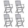 Folding Outdoor Chairs 4 pcs Solid Acacia Wood Colour grey Quantity in Package 4 Model with armrest Number of 1 