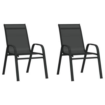 Stackable Garden Chairs - 2 pcs Black Textilene Fabric