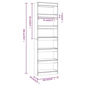 High Gloss White Book Cabinet/Room Divider - 60x30x198 cm