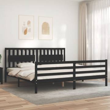 Solid Wood Bed Frame with Headboard - Black 200x200 cm