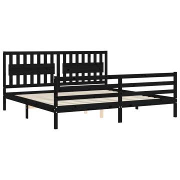 Solid Wood Bed Frame with Headboard - Black 200x200 cm