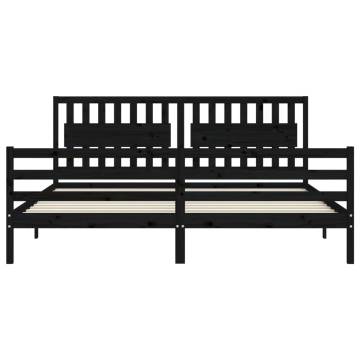 Solid Wood Bed Frame with Headboard - Black 200x200 cm