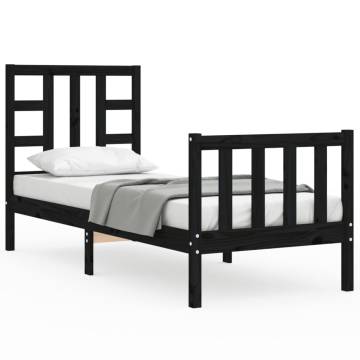 Black Small Single Bed Frame with Headboard | Solid Wood