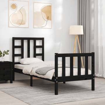 Black Small Single Bed Frame with Headboard | Solid Wood