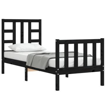 Black Small Single Bed Frame with Headboard | Solid Wood