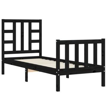 Black Small Single Bed Frame with Headboard | Solid Wood