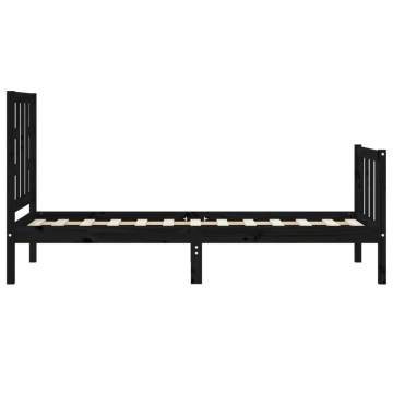 Black Small Single Bed Frame with Headboard | Solid Wood