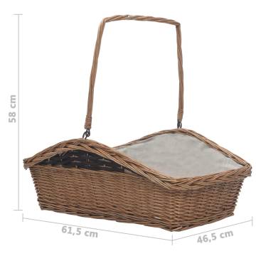 Durable Brown Willow Firewood Basket with Handle - 61.5x46.5x58 cm