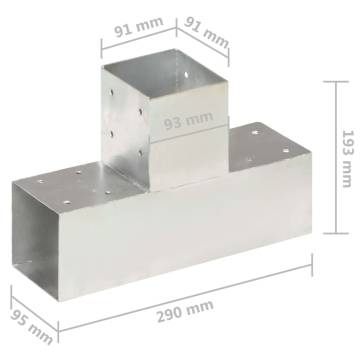 Post Connectors 4 pcs T Shape Galvanised Metal 91x91 mm