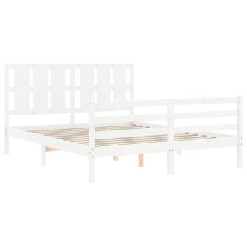 Solid Wood King Size Bed Frame with Headboard - White