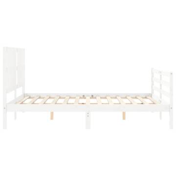 Solid Wood King Size Bed Frame with Headboard - White