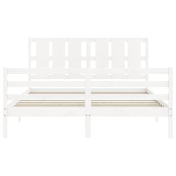 Solid Wood King Size Bed Frame with Headboard - White