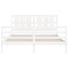 Solid Wood King Size Bed Frame with Headboard - White