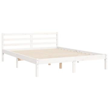 Solid Wood King Size Bed Frame with Headboard - White