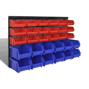 30 pcs Wall Mounted Garage Plastic Storage Bin Set - Blue & Red