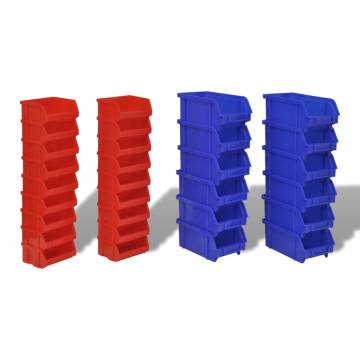 30 pcs Wall Mounted Garage Plastic Storage Bin Set - Blue & Red