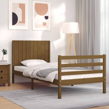 Honey Brown Wooden Bed Frame with Headboard | HipoMarket