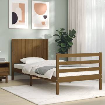 Honey Brown Wooden Bed Frame with Headboard | HipoMarket