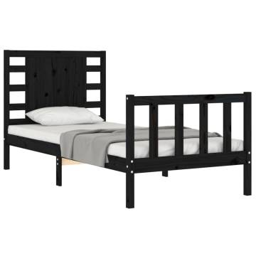 Black Small Single Bed Frame with Headboard - Solid Wood