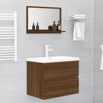 Elegant Brown Oak Bathroom Mirror - 60x10.5x37 cm