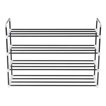 Shoe Rack with 4 Shelves - Metal & Plastic Black