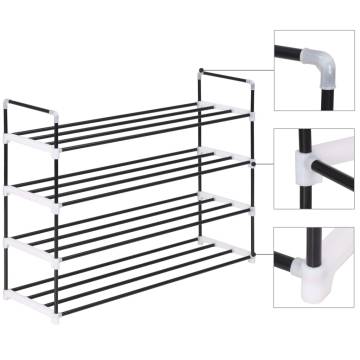 Shoe Rack with 4 Shelves - Metal & Plastic Black