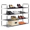 Shoe Rack with 4 Shelves - Metal & Plastic Black