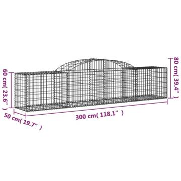 Arched Gabion Baskets 2 pcs - Galvanised Iron, 300x50x60/80 cm