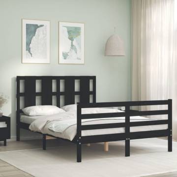 Black Bed Frame with Headboard 120x200 cm - Solid Wood