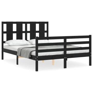 Black Bed Frame with Headboard 120x200 cm - Solid Wood