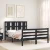 Black Bed Frame with Headboard 120x200 cm - Solid Wood