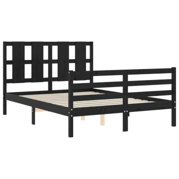 Black Bed Frame with Headboard 120x200 cm - Solid Wood