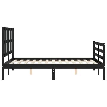 Black Bed Frame with Headboard 120x200 cm - Solid Wood