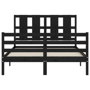 Black Bed Frame with Headboard 120x200 cm - Solid Wood