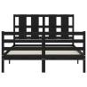 Black Bed Frame with Headboard 120x200 cm - Solid Wood