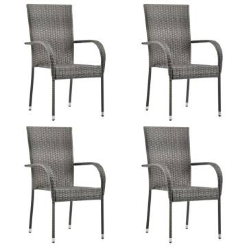 Stylish Stackable Outdoor Chairs - 4 pcs Grey Poly Rattan