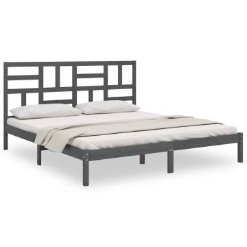 Grey Solid Wood Bed Frame 200x200 cm - Modern & Sturdy