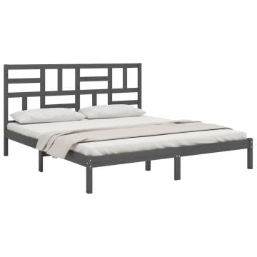 Grey Solid Wood Bed Frame 200x200 cm - Modern & Sturdy