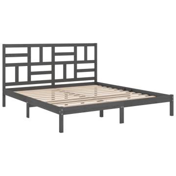 Grey Solid Wood Bed Frame 200x200 cm - Modern & Sturdy