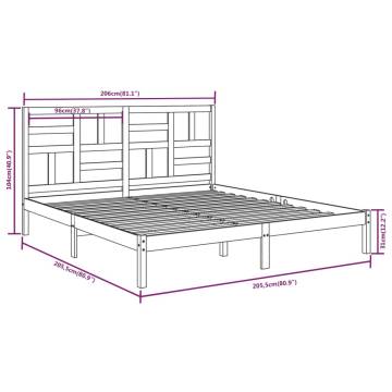 Grey Solid Wood Bed Frame 200x200 cm - Modern & Sturdy