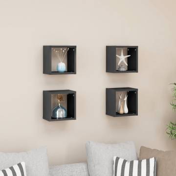 Wall Cube Shelves 4 pcs - High Gloss Grey | HipoMarket UK