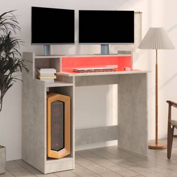 LED Desk in Concrete Grey - Modern 97x45 cm Home Office