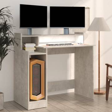 LED Desk in Concrete Grey - Modern 97x45 cm Home Office