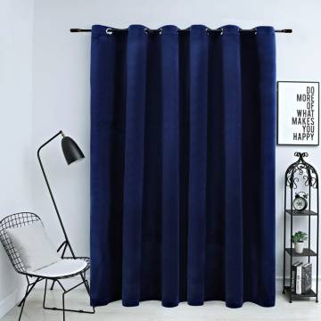 Dark Blue Velvet Blackout Curtain with Metal Rings - 290x245 cm