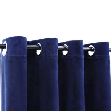 Dark Blue Velvet Blackout Curtain with Metal Rings - 290x245 cm