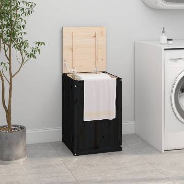 Laundry Box Black - Solid Pine Wood 44x44x66 cm | Hipo Market