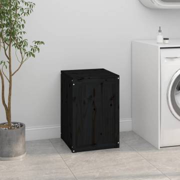 Laundry Box Black - Solid Pine Wood 44x44x66 cm | Hipo Market