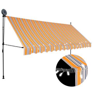 Manual Retractable Awning with LED - Yellow & Blue, 350 cm