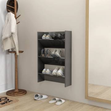 Wall Shoe Cabinet High Gloss Grey | Space-Saving Organizer