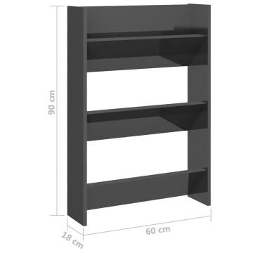 Wall Shoe Cabinet High Gloss Grey | Space-Saving Organizer